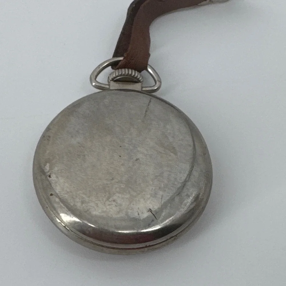 Westclox Scotty Vintage Pocket Watch Silver Cream Shock Resistant Leather Fob